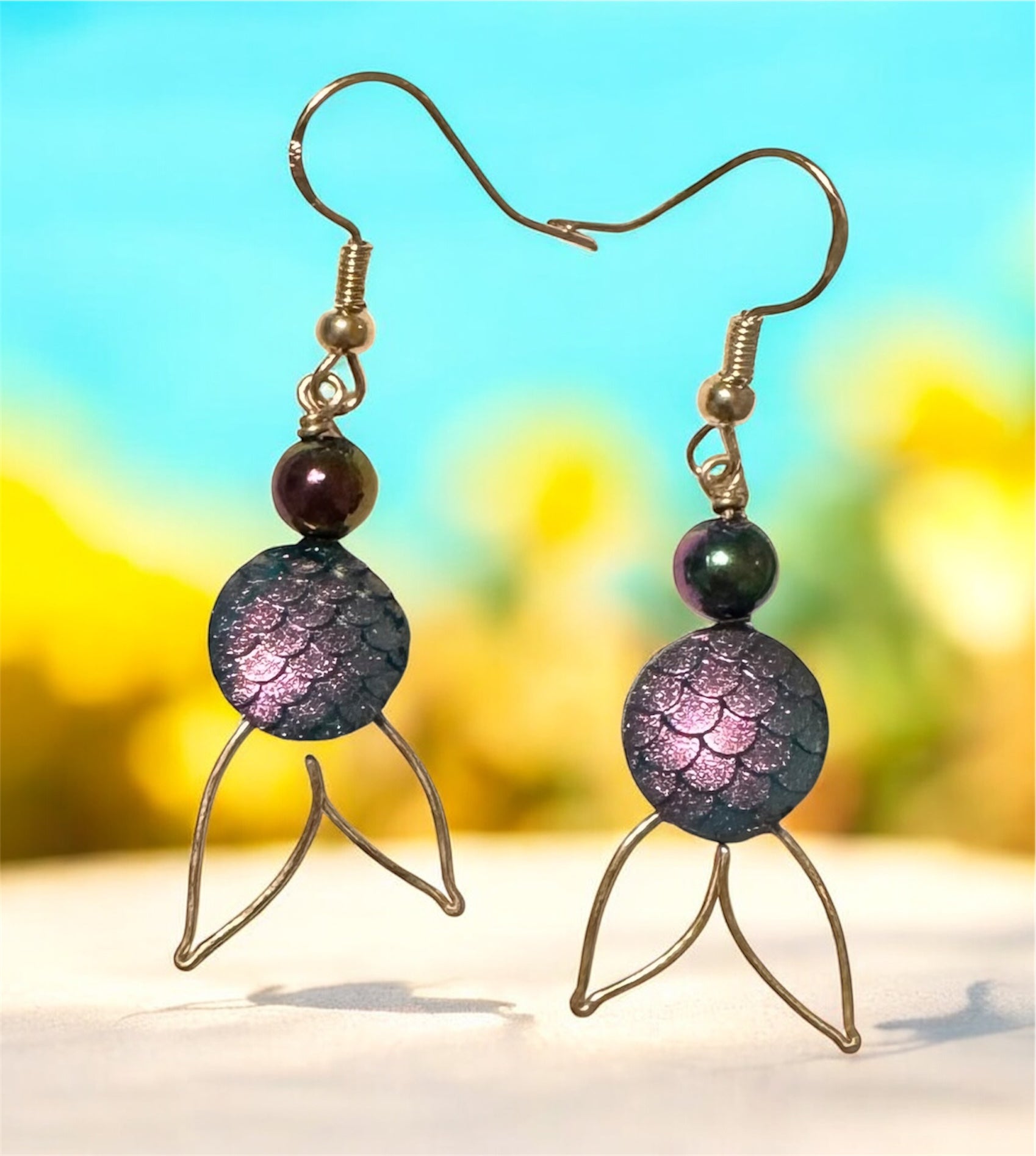 Abalone Mermaid Tail Earrings by Queen Bea Creations Maui