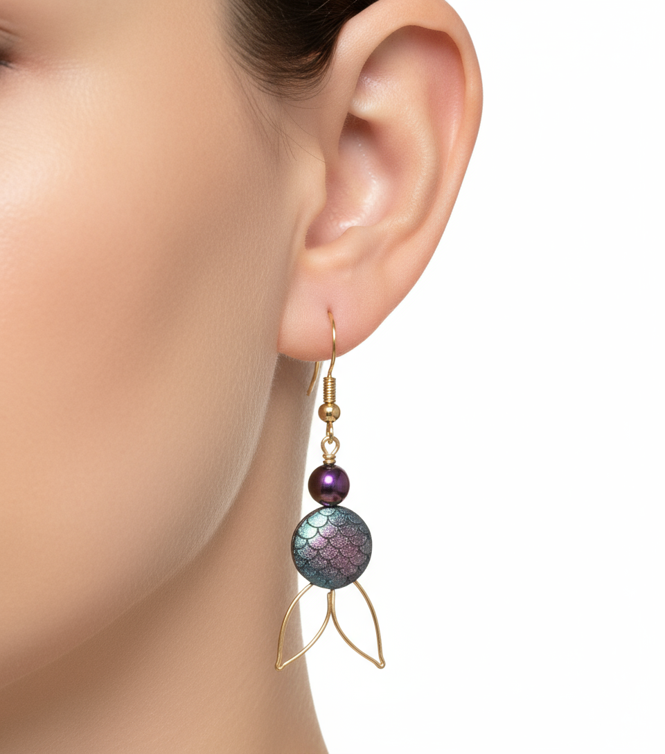 Abalone Mermaid Tail Earrings by Queen Bea Creations Maui