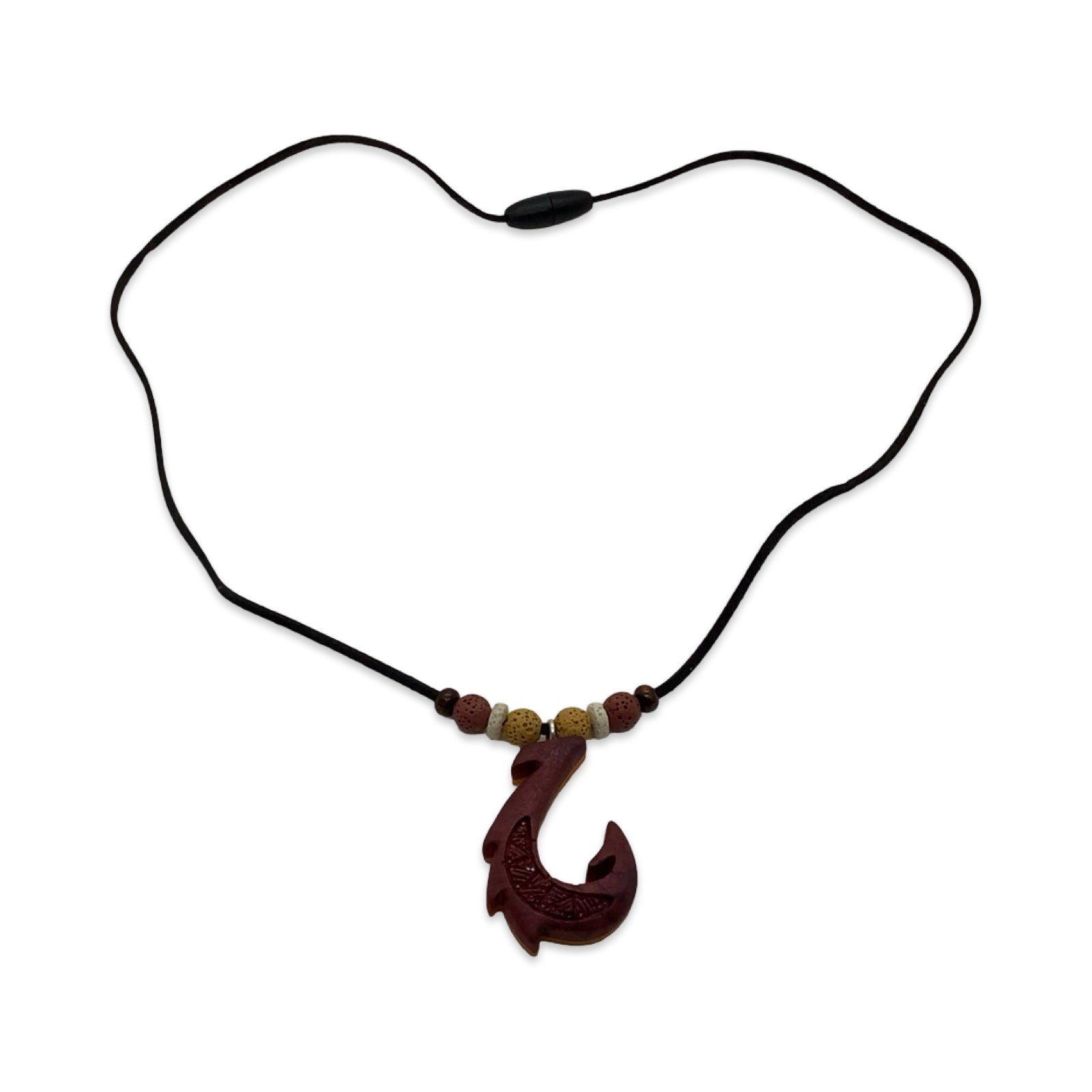 Necklace with a resin fish hook pendant on a white background