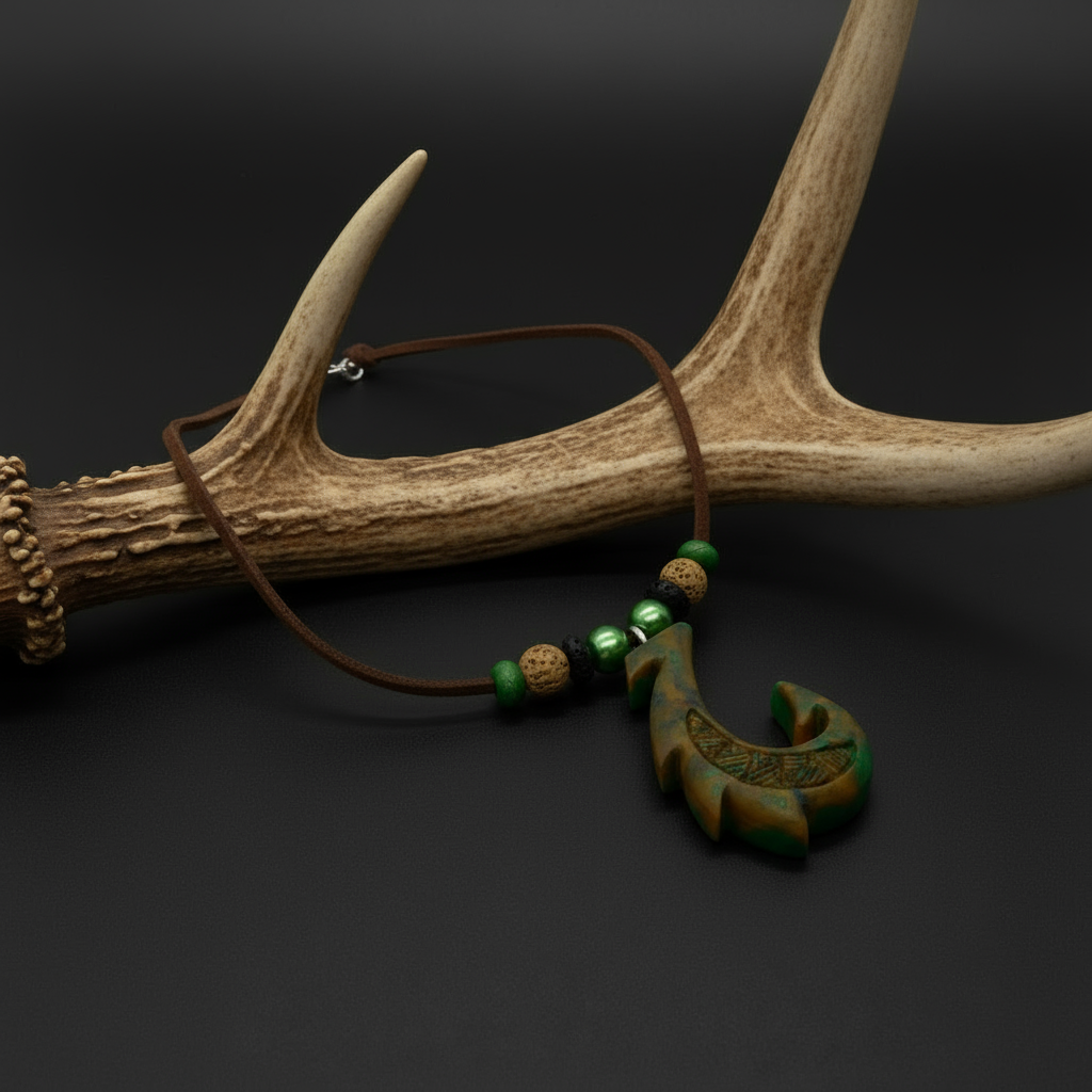 Hawaiian Hook Necklace (Camo Green and Orange)