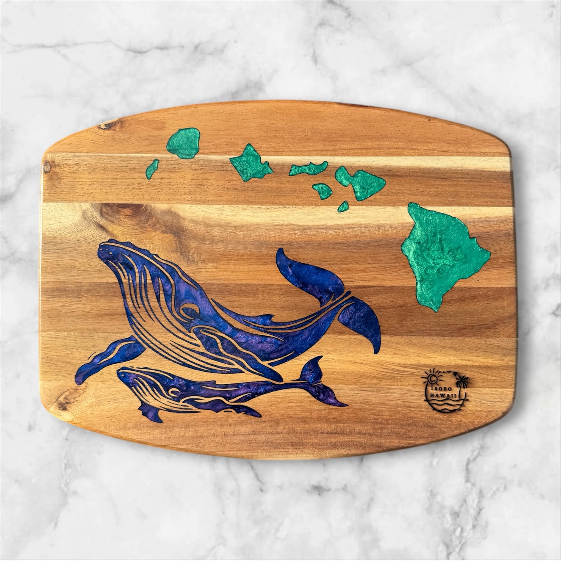 Mom and Baby Whale with Islands curved Cutting Board