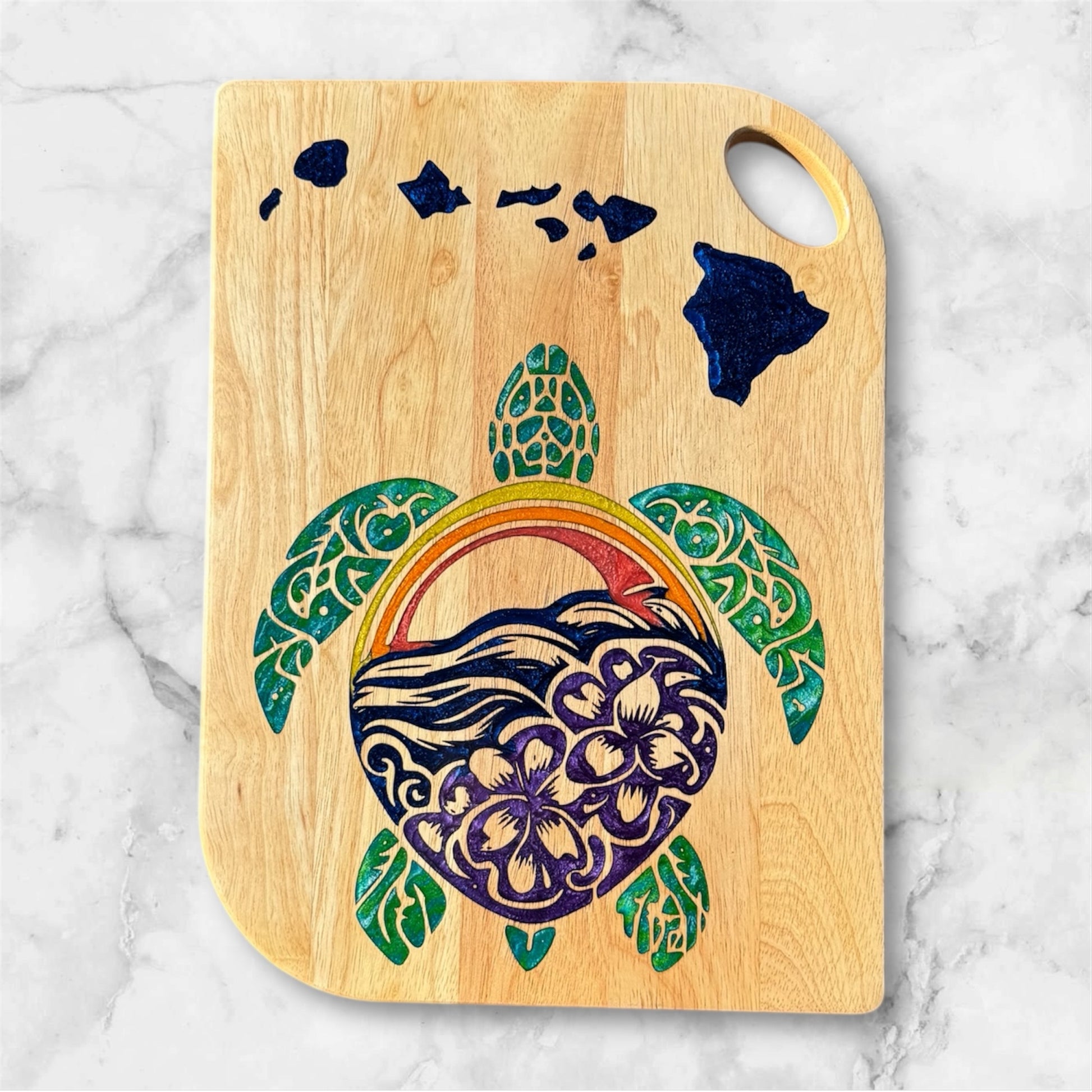 Sunset Rainbow Honu (Turtle) Islands Cutting Board