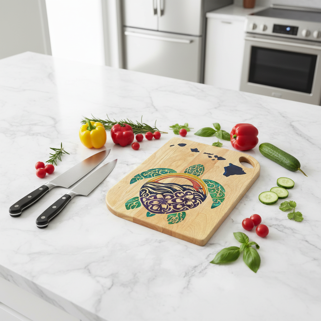 Sunset Rainbow Honu (Turtle) Islands Cutting Board