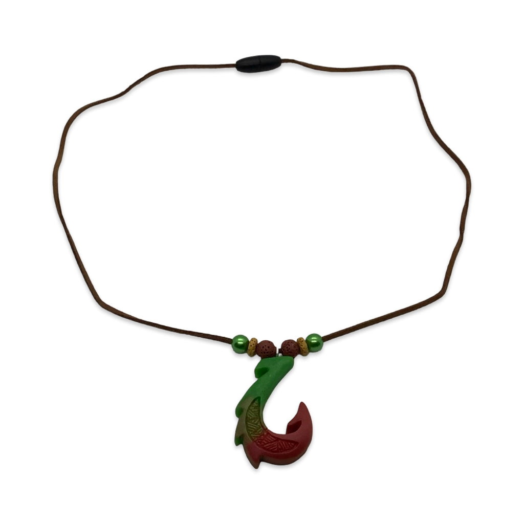 Necklace with a fish hook pendant on a white background