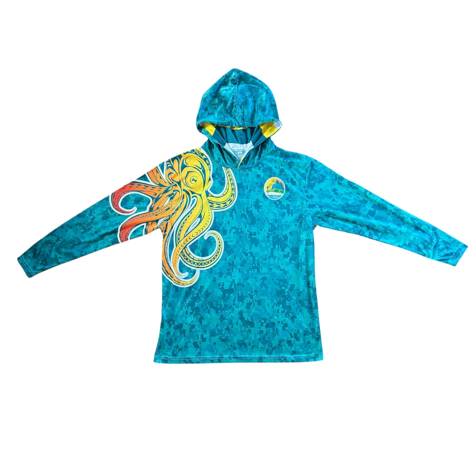 Colorful hoodie with abstract design on a white background