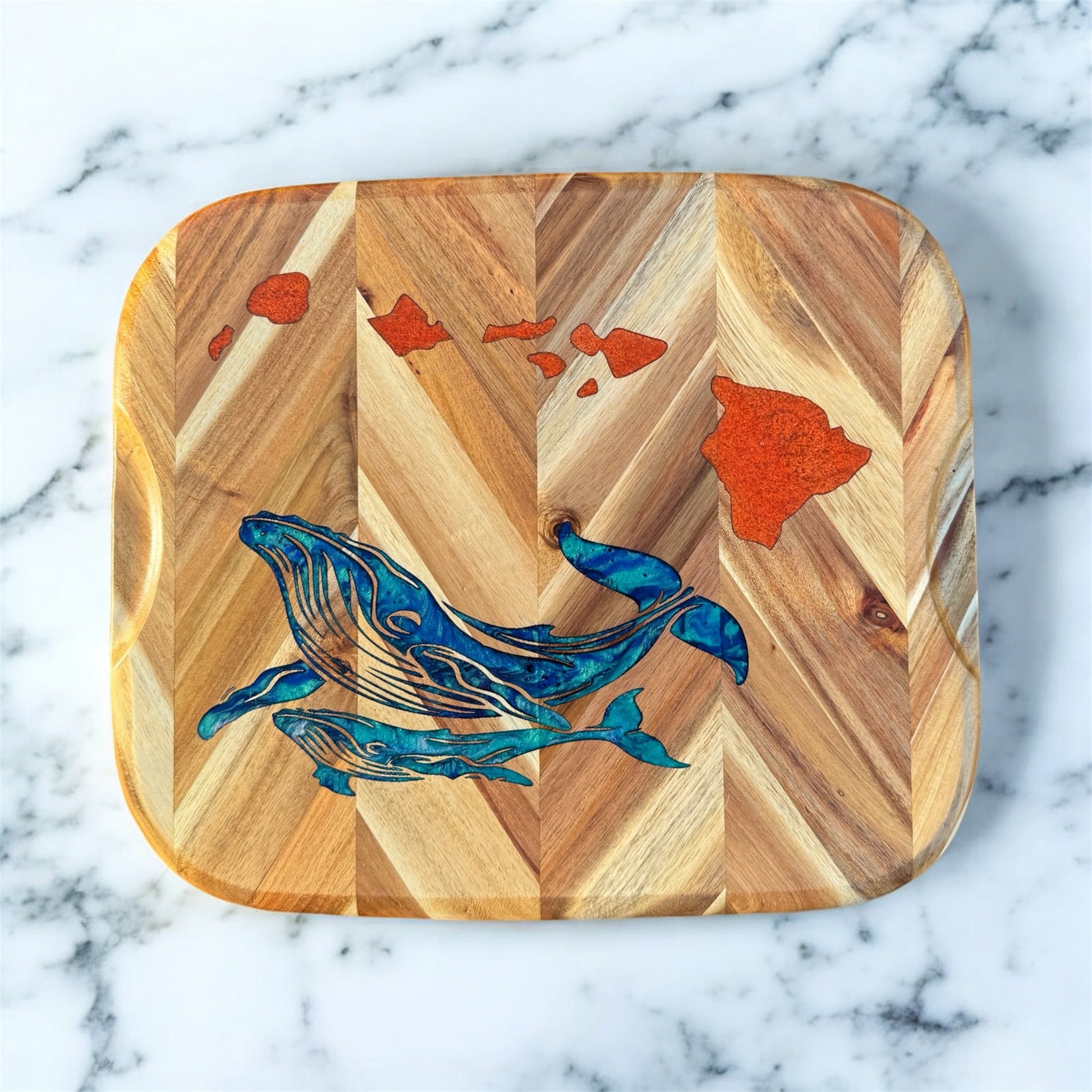 Mom and Baby Whale Hawaiian Islands Square Cutting Board