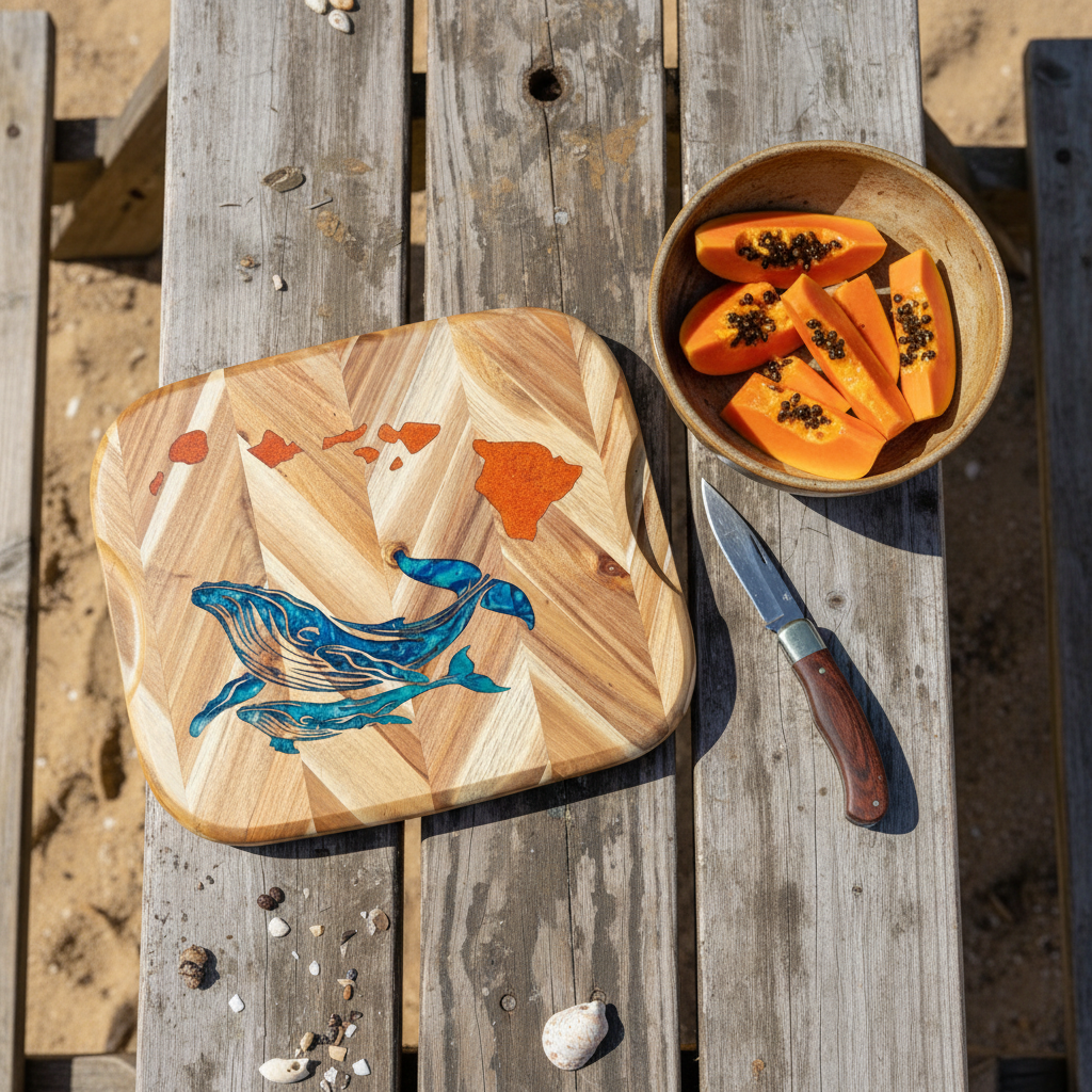 Mom and Baby Whale Hawaiian Islands Square Cutting Board