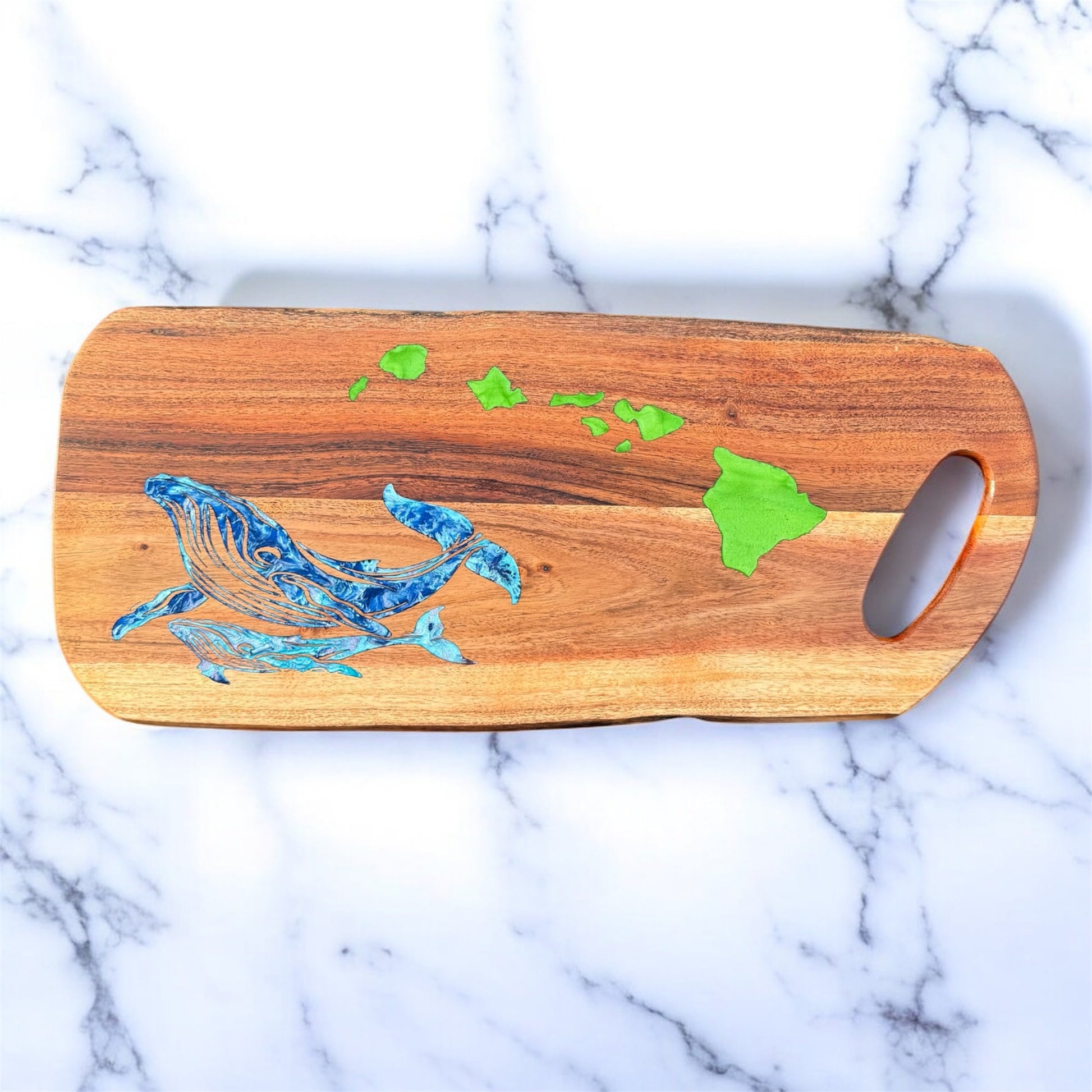 Mom and Baby Whale Hawaiian Islands Live Edge Cutting Board