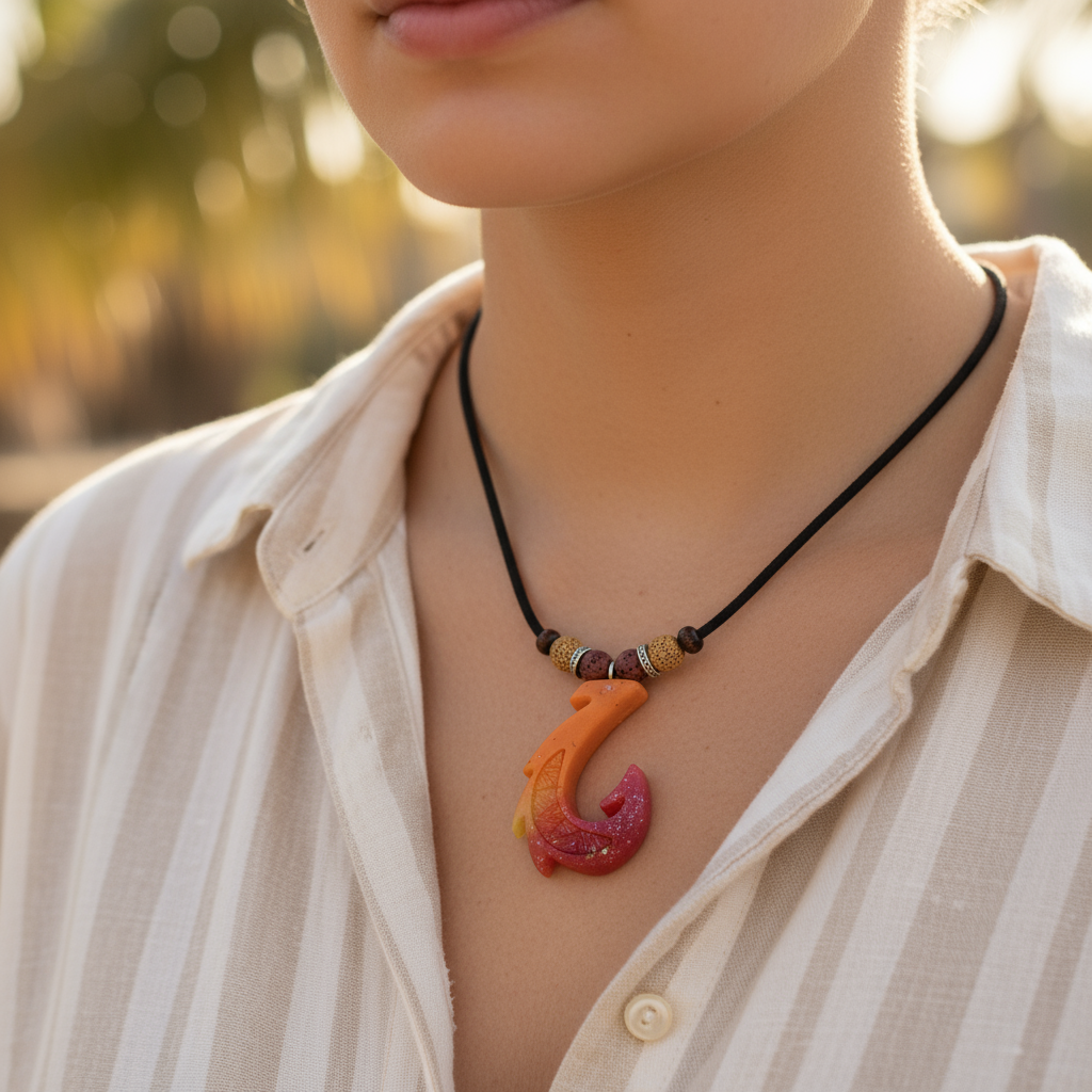 Hawaiian Hook Necklace (Orange Pink Sparkle)