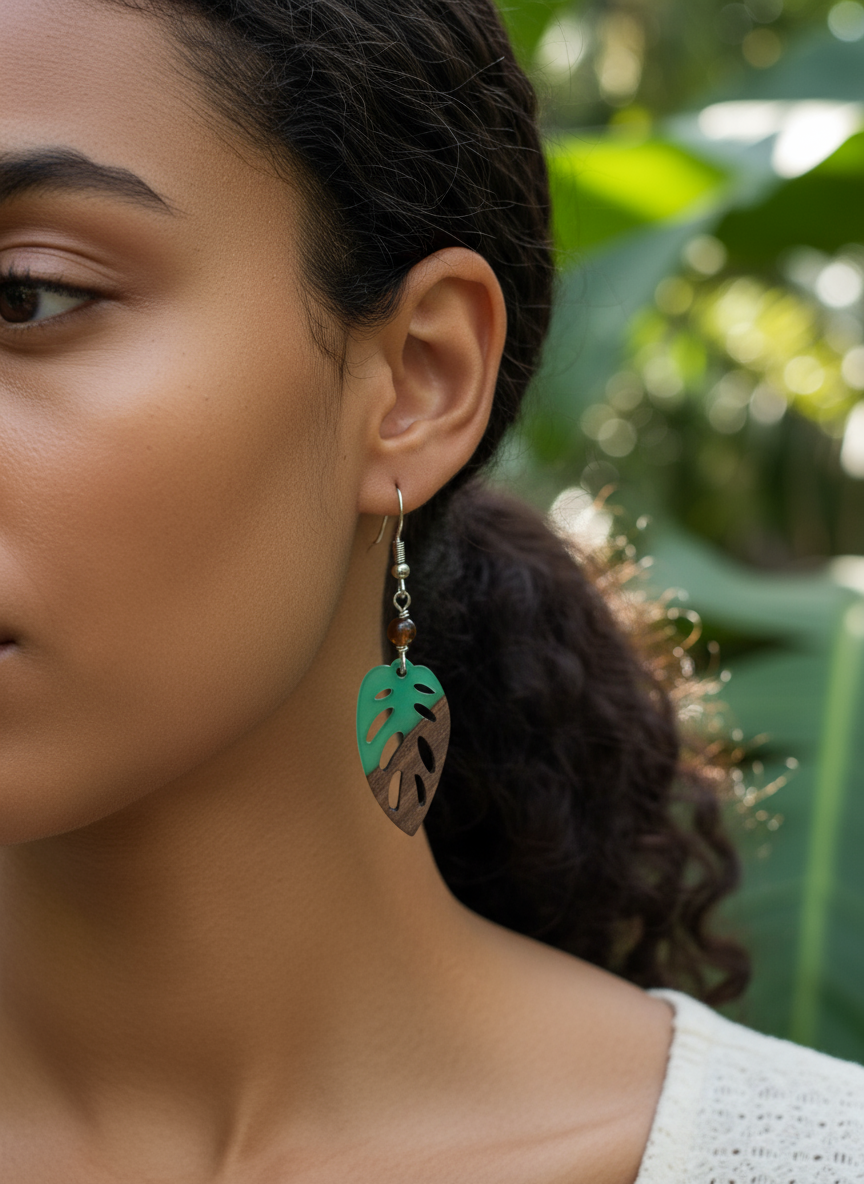 Walnut & Resin Earrings by Queen Bea Creations Maui