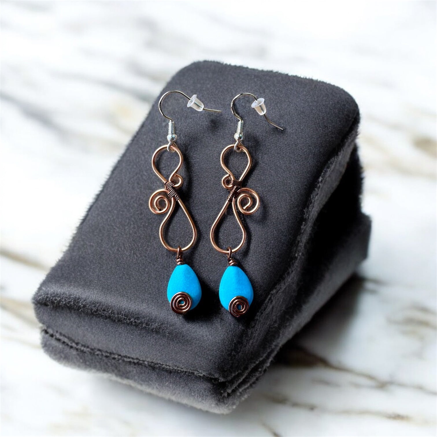 Turquoise & Copper Wire Earrings by Queen Bea Creations Maui