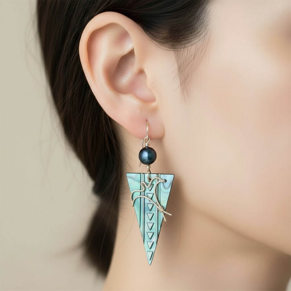 Black Lip Shell Hawaiian Eva bird Earrings by Queen Bea Creations Maui