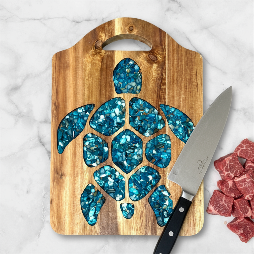 Blue Honu Abalone Shell Inlay Cutting Board