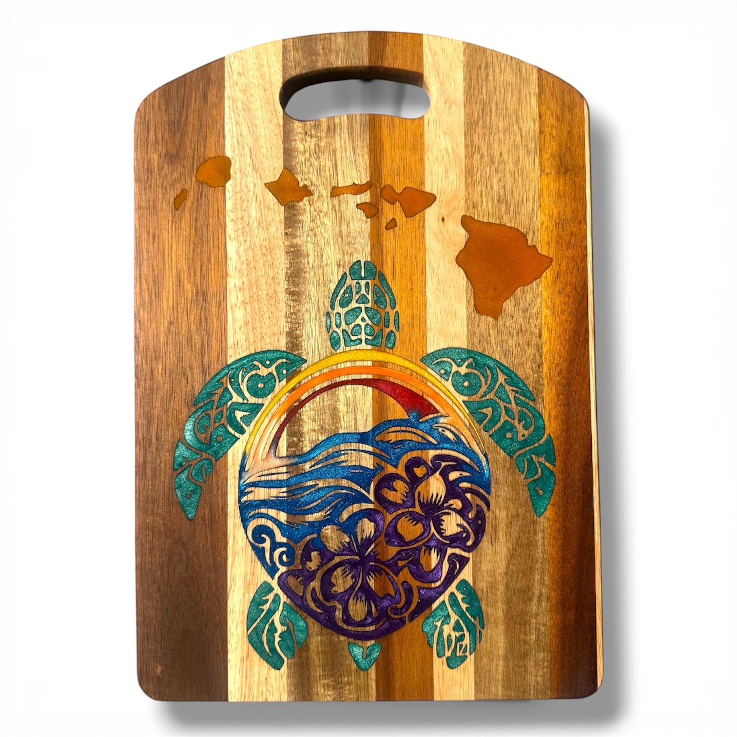 Rainbow Honu (Turtle) Islands Cutting Board