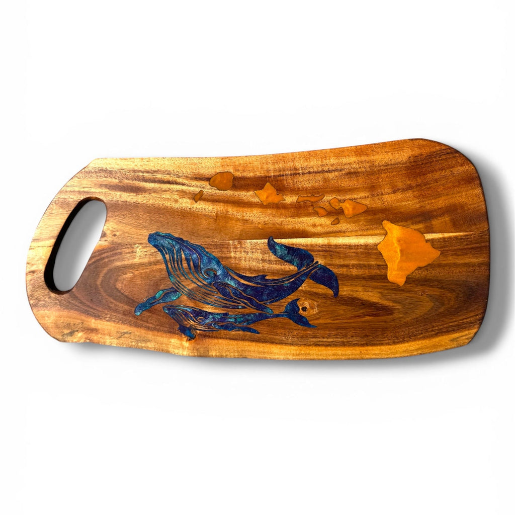 Mom and Baby Whale Hawaiian Islands Live Edge Cutting Board