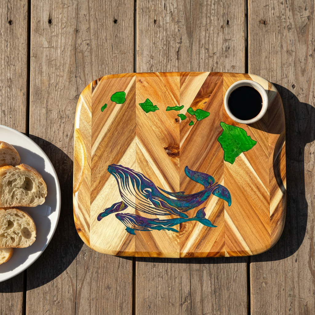 Mom and Baby Whale Hawaiian Islands Square Cutting Board
