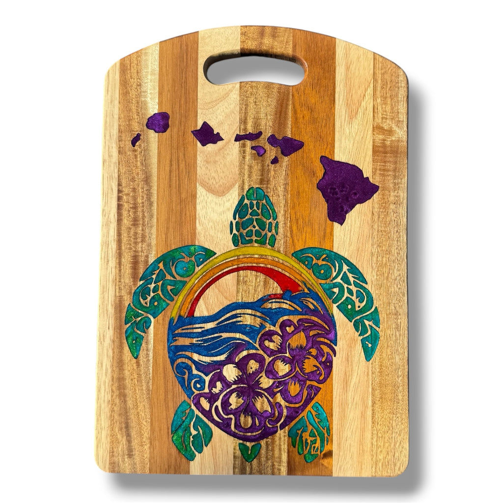 Rainbow Honu (Turtle) Islands Cutting Board