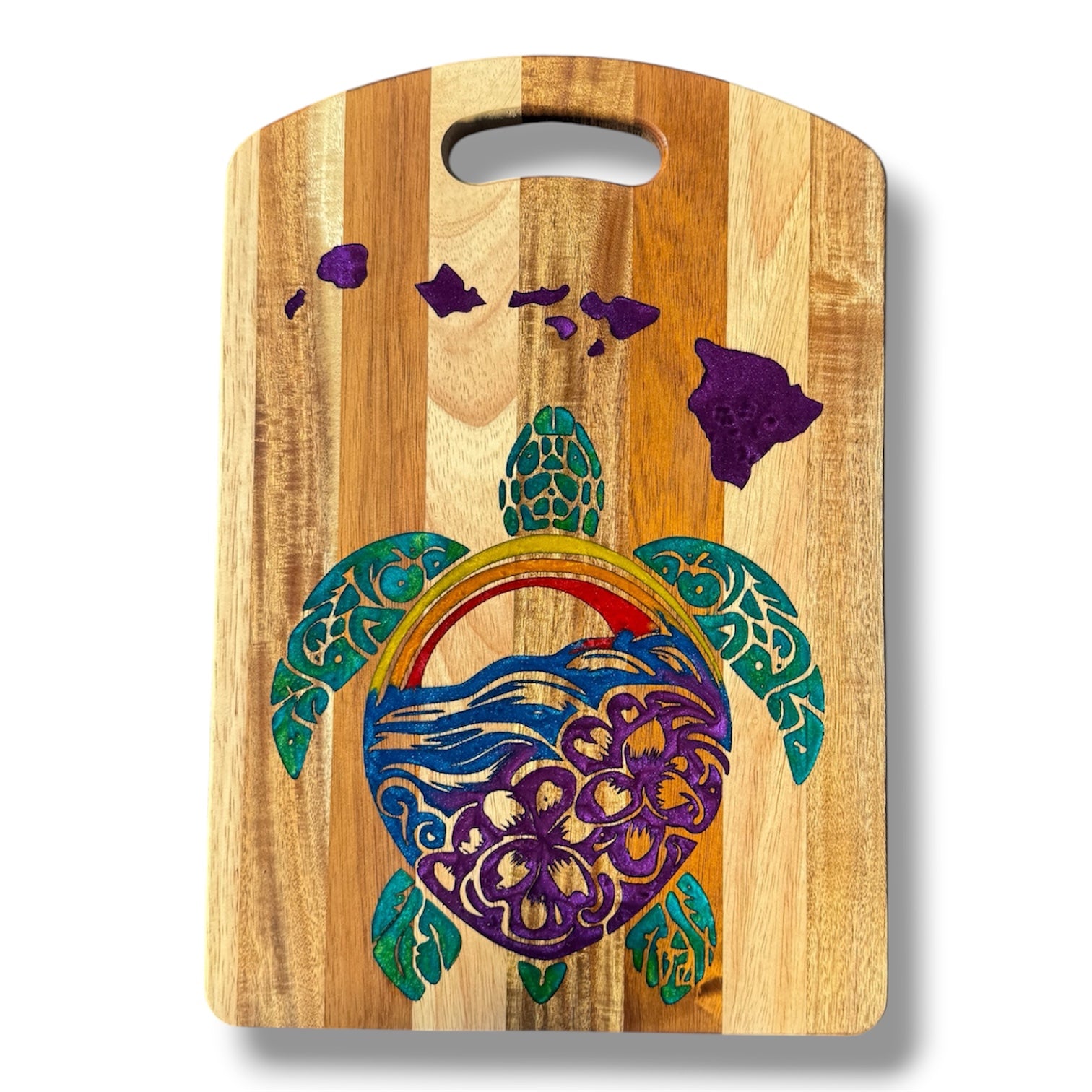 Rainbow Honu (Turtle) Islands Cutting Board