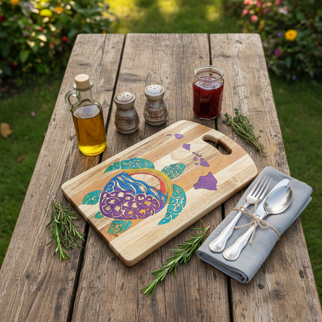 Rainbow Honu (Turtle) Islands Cutting Board