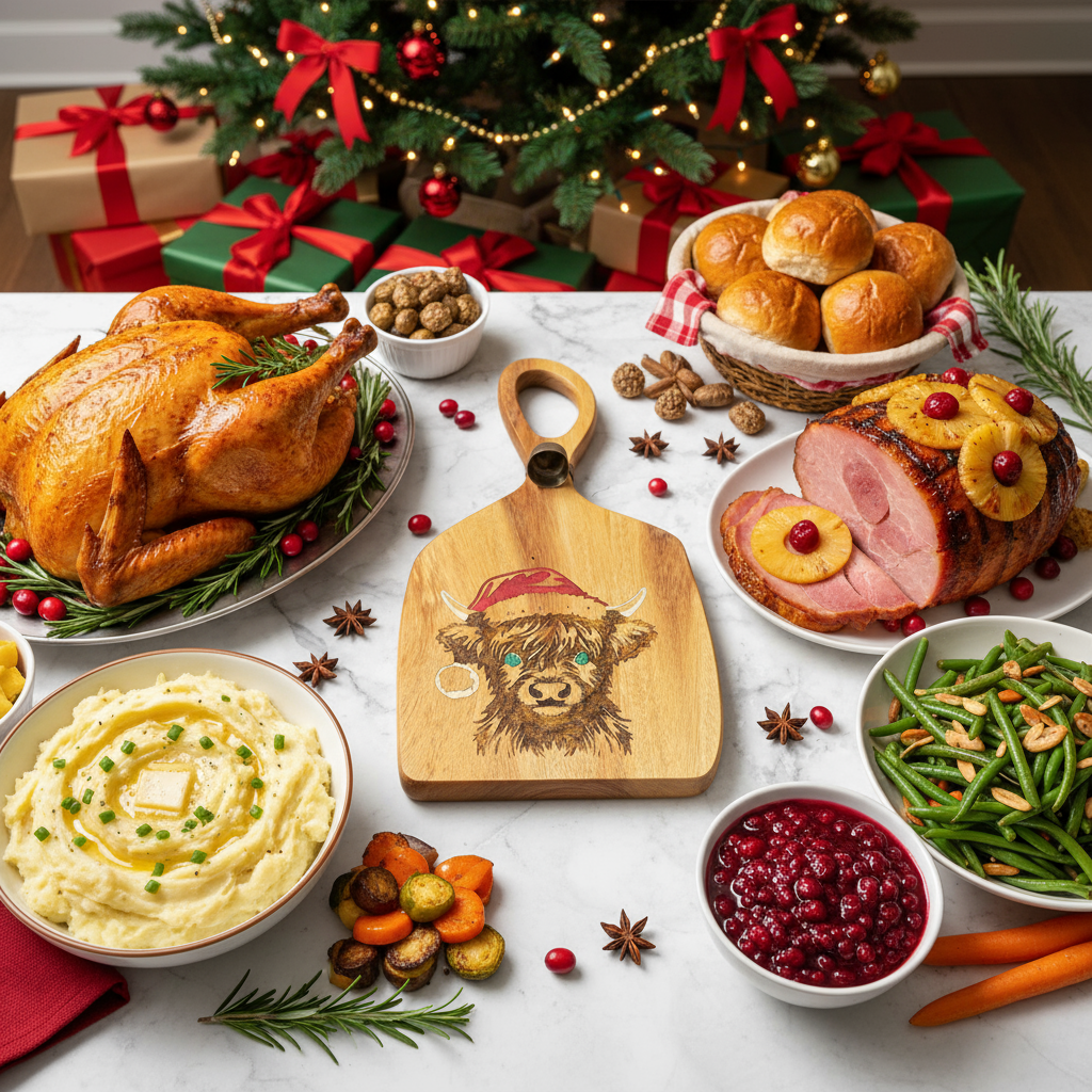 Shetland Christmas Cow Cutting Board