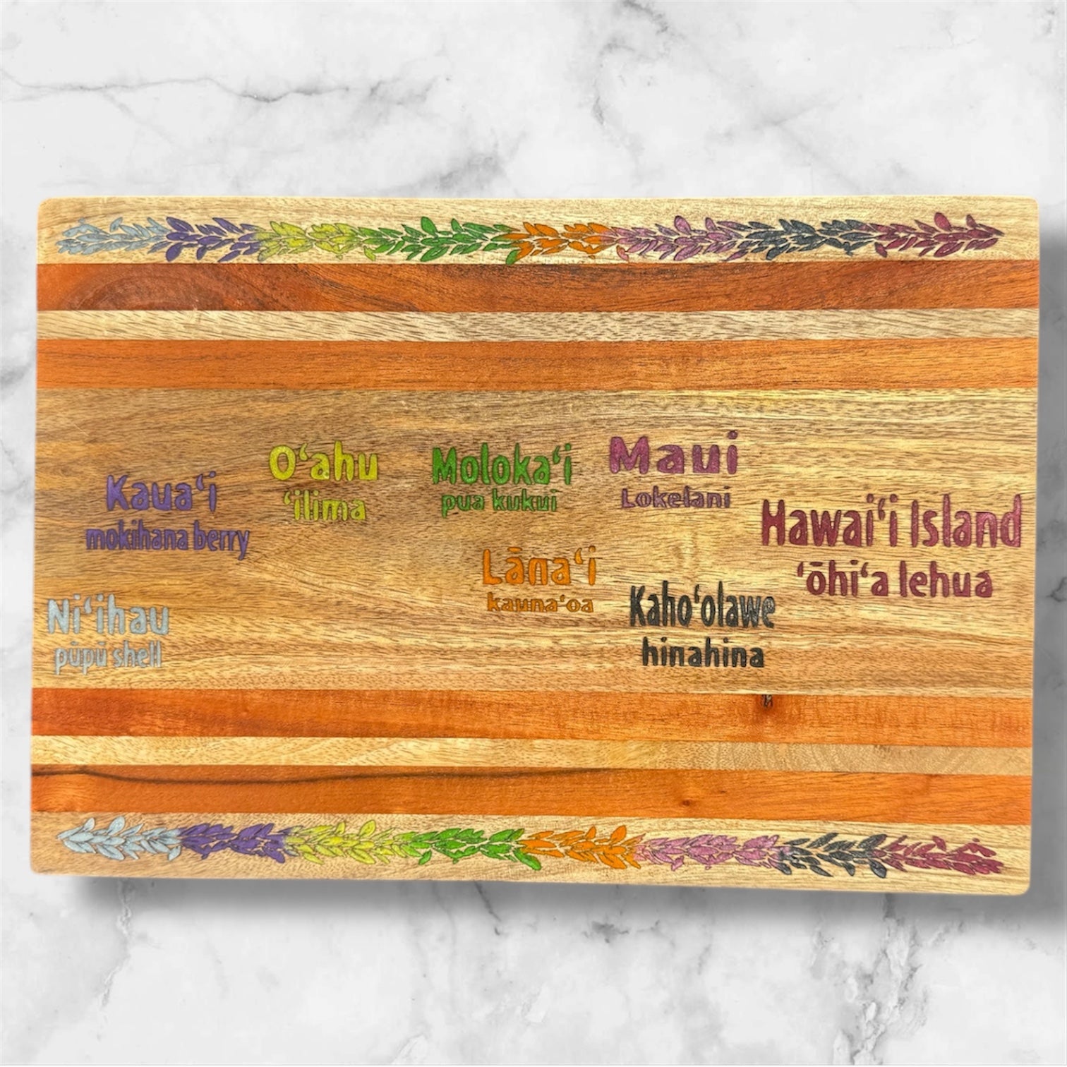 Hawaiian Islands Flowers Mango Wood Cutting Board