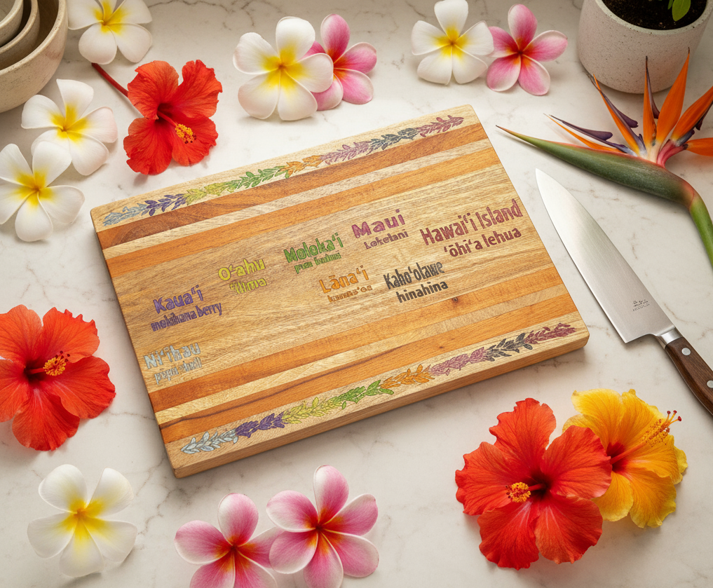 Hawaiian Islands Flowers Mango Wood Cutting Board