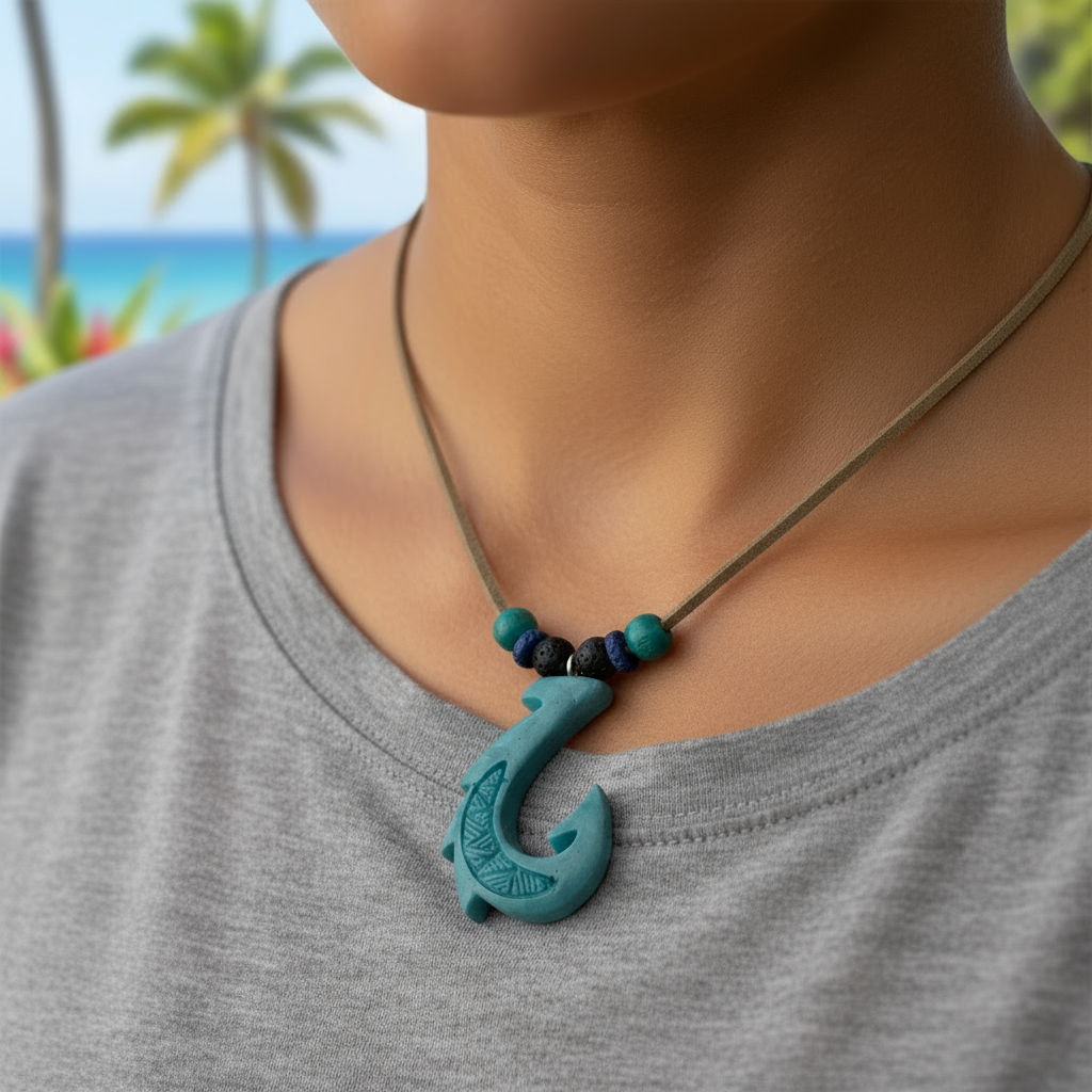 blue polynesian fish hook Hawaiian Hook Necklace (Sea Blue)