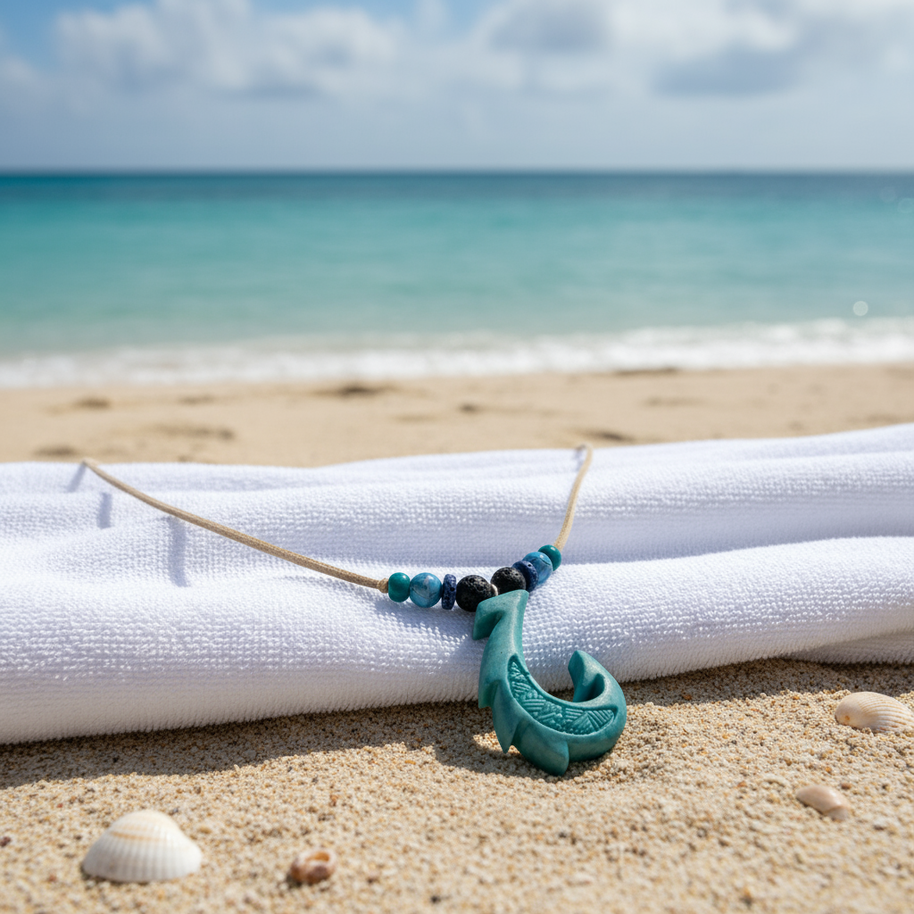 Hawaiian Hook Necklace (Sea Green & Beads)